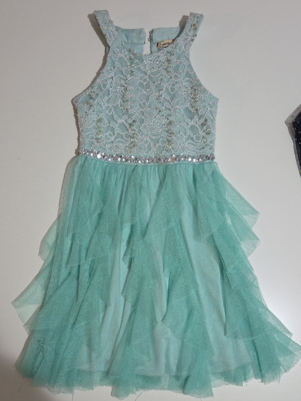 Mint and Ice Blue Lace & Tulle Ruffle Party Dress